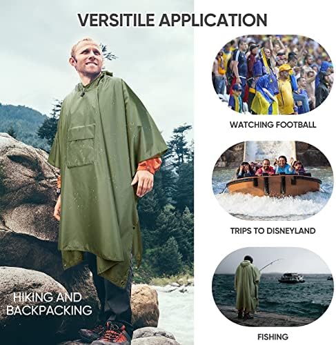 PTEROMY Hooded Rain Poncho for Adults, Reusable Waterproof Raincoat - Image 5