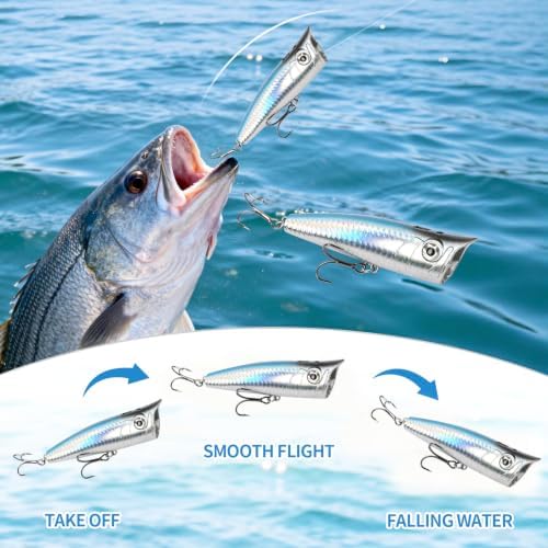 Large Top Water Popper Lure: 2pcs 3D Eyes Tuna Popper Saltwater Fishing Lures for Surf Fishing Gt Tuna Kingfish Large Predator Fish - Image 6