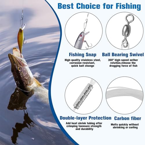 Fluorocarbon Fishing Leaders, 24pcs Invisible Wire Leader Line with Swivels Snap Fluorocarbon Fishing Line Leader Connects Lures Bait or Hooks for Saltwater Freshwater 20lb-50lb - Image 2