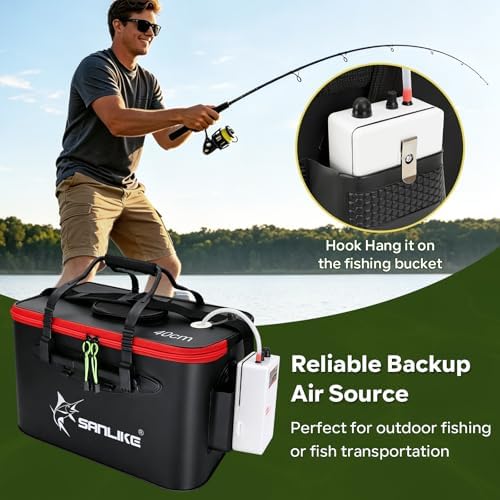 SANLIKE Foldable Live Fish Bucket Kit with Aerator Pump Leakproof Livewell - Image 6
