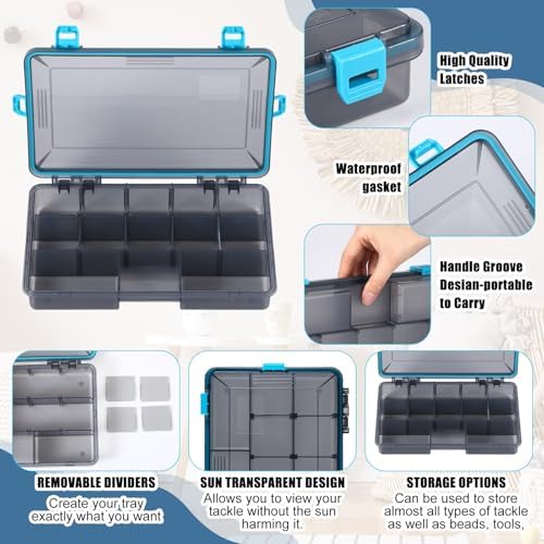 Wonderjune 12 Pack Fishing Tackle Box Waterproof 3600 Tackle Tray, Blue - Image 2