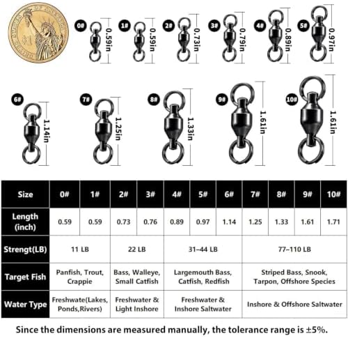 FishTrip Ball Bearing Swivels with Split Rings, Quick Snap Fishing Clips - Image 6