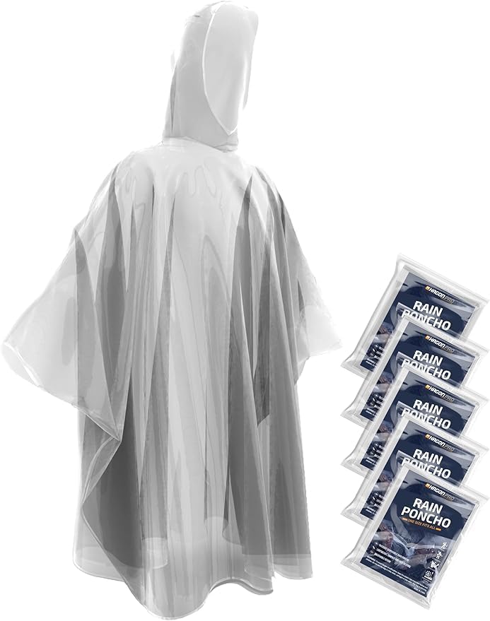 Hagon PRO Disposable Rain Ponchos for Adults, Hooded Poncho, Family 5 Pack by HagonPRO