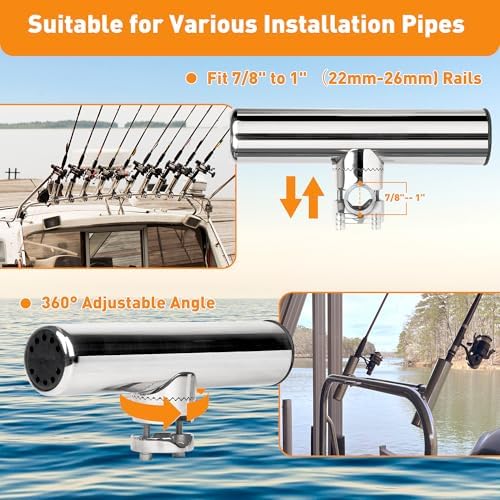2 Pack Fishing Rod Holders for Boat Rail Mount, Stainless Steel Clamp on Rod Holder for Marine Boat, Fishing Boat, Pontoon, Jon Boat - Image 3