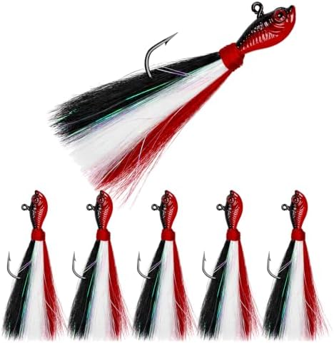 Bucktail Jigs, Realistic Hair Jig Fishing Lure with Single Hook, Bucktail Swimbait Jig for Bass Striper Walleye Flounder 1/4oz, 1/2oz, 1oz, 2oz by Fishing