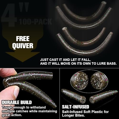 Wacky Worms Soft Plastic for Bass Fishing Lures–100 Pack 4" & 5" Stick Baits Wacky, Texas, Neko & Drop Shot Rigs–Bulk Soft Lure - Image 3