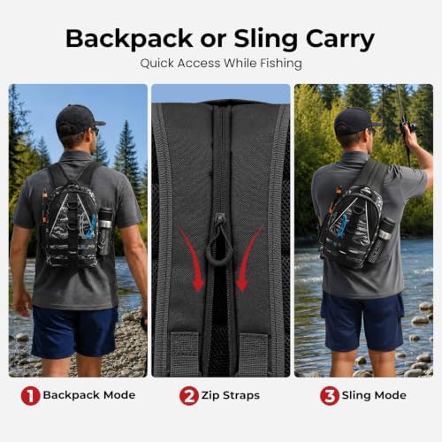 Piscifun Fishing Backpack, Rod Holders, Lightweight Sling Bag, Black Camo - Image 3