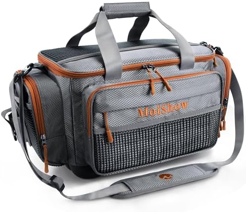Fishing Tackle Box Bag - Fishing Bags for Saltwater or Freshwater (#Grey) Fishing Tackle Bags - Padded Shoulder Strap - Tackle Bag for 3600 3700 Tackle Box by MoiShow