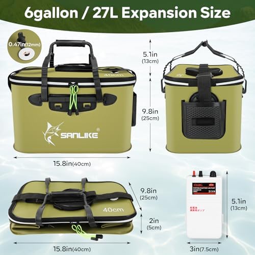 SANLIKE Foldable Live Fish Bucket Kit with Aerator Pump Leakproof Livewell - Image 2