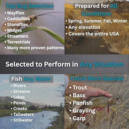 64-268 Piece Fly Fishing Flies Kit | Premium Hand Tied Trout Flies Assortment | Dry Flies, Nymphs, Streamers, Wooly Buggers, Terrestrials | Fly Box, Fly ID Card | Bass, Panfish - Image 5
