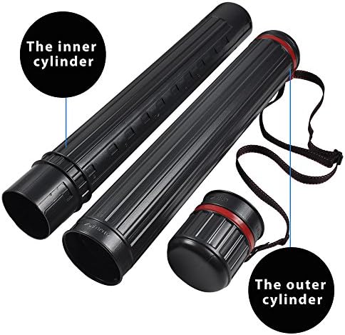 DEWEL Drawing Tube Blueprint Case Telescoping Art Tube Large Plastic Black Storage Tube Expands from 25 to 40 Inches Plastic Waterproof and Light Resistant Poster Tube with Strap - Image 5