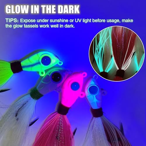 Eupheng Glow Bucktail Jigs, Surf Fishing Hair Jig with Mustad Hook - Image 5