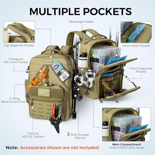 KastKing KastMate Fishing Backpack With 2 Rod Holders, Khaki - Image 3