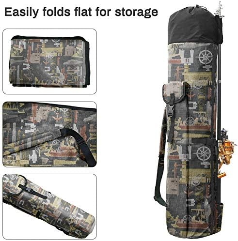 Allnice Durable Canvas Fishing Rod & Reel Organizer Bag Travel Carry Case Bag- Holds 5 Poles & Tackle - Image 4