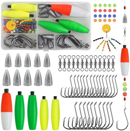 Catfish Rig Catfishing Tackle Making Kit Santee Cooper Rig with Catfish Floats Rattling Line Float Lures Peg Float Bobbers Catfish Hooks Swivels Catfish Sinker Weights Fishing Rattle Bells by JSHANMEI