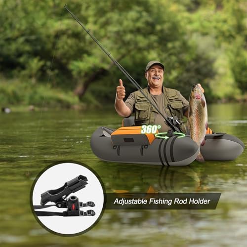 GYMAX Fishing Float Tube, 350lbs Inflatable Fishing Boat with Paddle, Pump, Flippers, Fish Hook Stators, Fish Ruler, Storage Pockets, Portable Backpack Belly Boat for Adults Fishing - Image 6