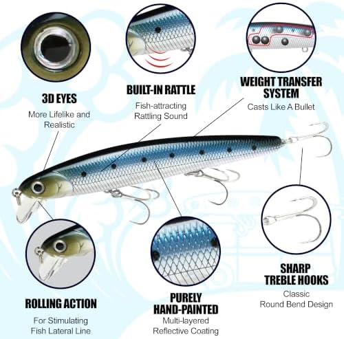 LUCKY CRAFT FlashMinnow 110 Ghost Series Saltwater Fishing Lures, Jerkbait for Halibut and Bass Fish, Slow Suspending 1–2 ft, Surf Fishing Gear and Tackle Box Accessories - Image 3