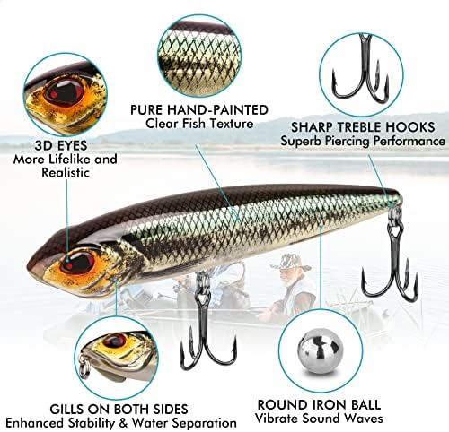 TRUSCEND Top Water Fishing Lures with BKK Hooks, Easy Catch Plopper Lure for Freshwater or Saltwater, Floating Lures for Bass, Pike, Catfish, Surface Wobble PoPobait Bass Baits Fishing Gifts for Men - Image 2