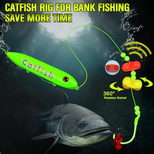 PROBEROS Catfish Fishing Rigs - Bank Fishing Set with 5pcs/Set, 6/0, 8/0, 10/0 Circle Hooks Circle Hooks, High Visibility, Ready to Use Catfish Rigs - Image 3