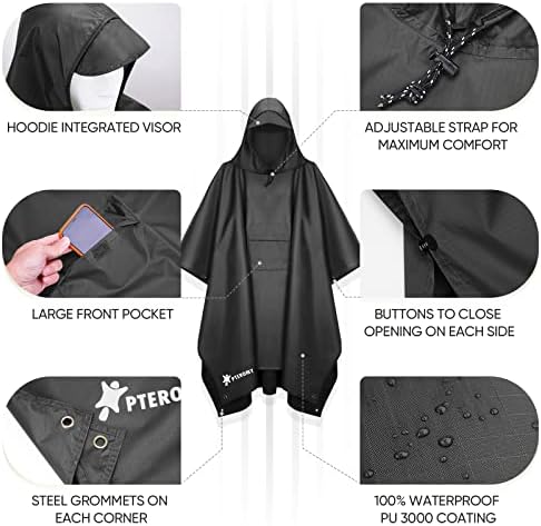 PTEROMY Hooded Rain Poncho for Adults, Reusable Waterproof Raincoat - Image 6