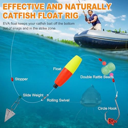 SILANON Catfish Rig Tackle Making Kit, Catfishing Tackle Accessories with Catfish Floats Catfish Hooks Swivels Fishing Rattles Bells Beads Bobber Stoppers Catfishing Gear Equipment - Image 5