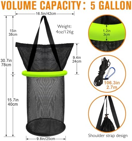 Dovesun Floating Fishing Basket, Collapsible Fishing Net Portable Nylon-mesh | Coated Nylon Net Bait Storage Cage for Keeping Crayfish Minnows Leaches and Other Live Baits - Image 4