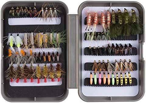 BASSDASH Fly Fishing Flies Kit Fly Assortment Trout Bass Fishing with Fly Box with Dry/Wet Flies, Nymphs, Streamers, Popper by Bassdash