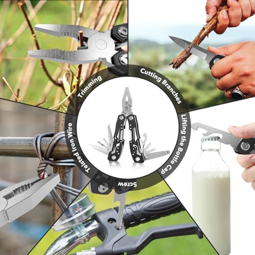 14-In-1 Multitool with Safety Locking, Professional Stainless Steel Multitool Pliers Pocket Knife, Bottle Opener, Screwdriver with Nylon Sheath ，Apply to Survival,Camping, Hunting and Hiking 6 Pcs - Image 5