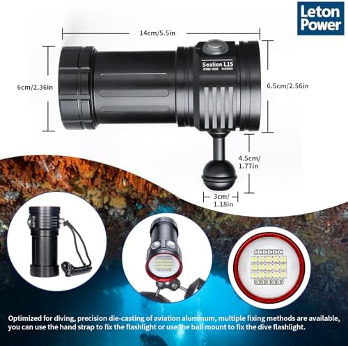L15 10000 Lumens Underwater Video Light - 100m (330ft) Waterproof Dive Video Light with USB-C Charging, Professional Floodlight for Scuba Diving, Snorkeling & Underwater Photography - Image 6