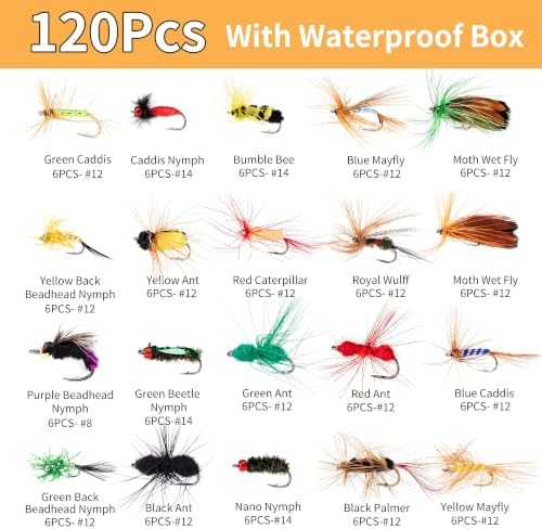 120PCS Fly Fishing Flies, Hand-Tied Flies for Trout Bass Salmon - Image 3