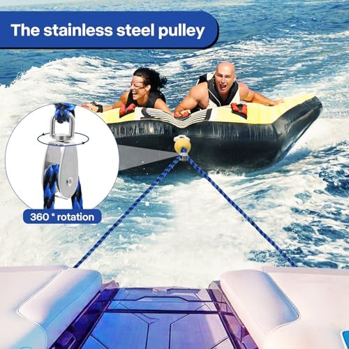 Heavy Duty Boat Tow Harness, Floating Ski Tow Boat Harness with Stainless Steel Hooks, Pulley and Float, Self Centering Tube Rope Tow Harness for Tubing, Water Skiing, Wakeboarding - Image 6