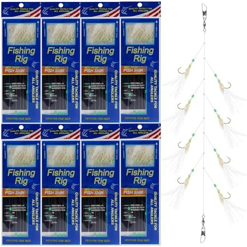 Fishing Bait Rigs Saltwater Surf Fishing Lures Bait Rig with Real Fish Skin Glow Beads Sharp Hooks Swivels Surf Fishing Rigs Sea Bass Cod Herring Hook Rig Size 4 6 8 by JOGFFDE