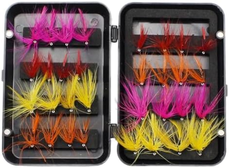 Fly Fishing Flies Kit Dry Wet Nymphs Ants for Bass Trout Salmon 24 or 32 Pieces Tackle Box Set for Spring Summer Autumn River Swamp Fishing(32 C) by Unknown