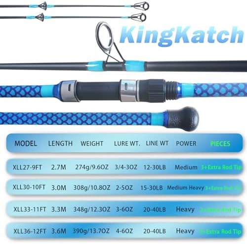 Surf Fishing Rod 9'/10'/11'/12', Carbon Fiber Graphite Spinning Rod 3-Piece Travel Rod with 2 Tips, Includes Pompano Rig & High-Strength Wire Leaders for Saltwater Beach Surf Casting - Image 5