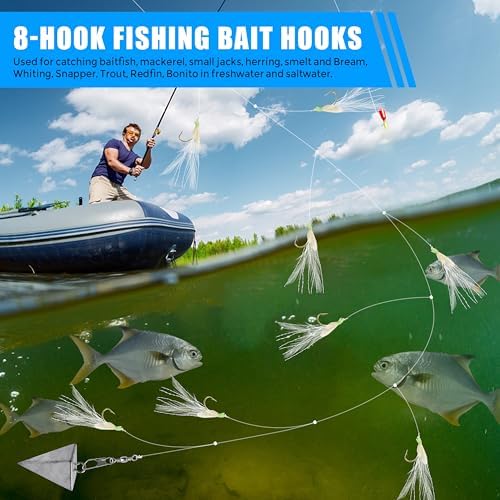 Fishing Bait Rigs Saltwater, 12 Packs Surf Fishing Lure Bait Rigs Set with Fish Skin Glow Beads String Hooks Swivels Mackeral Herring Baitfish Sea Bass Rigs - Image 6