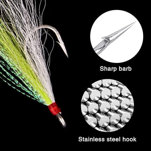Bucktail Teasers Fishing Hooks Saltwater Flounder Rig Bucktail Mylar Teasers Inserted Stainless Steel Fishing Teaser Hooks for Striped Bass Trout Catfish Cod Flounder Hi/Lo Rig Jigs Spoons Lures - Image 3