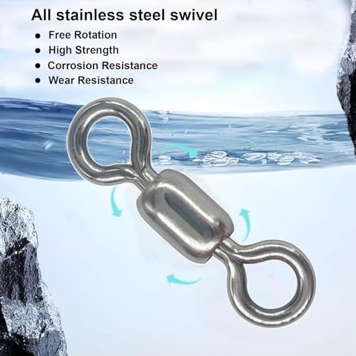 100 pcs Fishing Swivels, 100% 304 Stainless Steel Barrel Swivel Corrosion Resistance Power Crane Swivels Saltwater and Freshwater Fishing Line Lure Leader Connector - Image 6