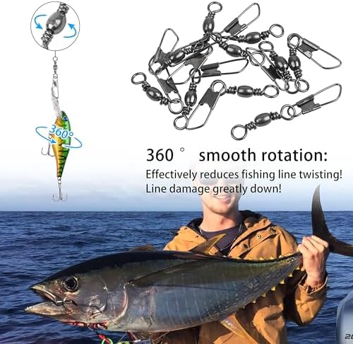 Barrel Swivel Snaps,50/100pcs Fishing Swivel Safety Snaps Stainless Steel Copper Swivel Fishing Multiple Size Black/Gold Fishing Swivel Snaps for Saltwater Freshwater - Image 5