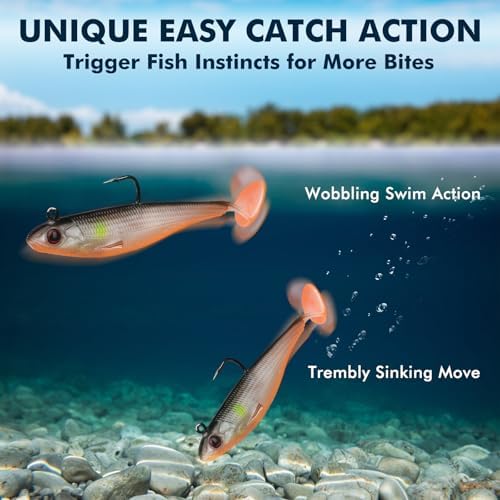 TRUSCEND Shadtale Easy Catch Soft Fishing Lures with BKK Hooks - Trembly Sinking and Vibrating Swim for More Bites, Pre-Rigged Swimbaits for Bass, Trout, Crappie, Walleye, Freshwater Saltwater Fishing - Image 2