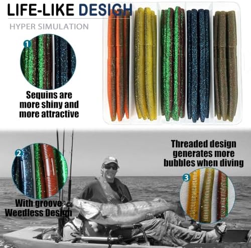 Senko Worms for Bass Fishing: 40PCS 5.5" Wacky Worm Lures Kit with Box | Senkos Soft Plastic Baits for Freshwater Saltwater | Slow-Fluttering Action - Image 4