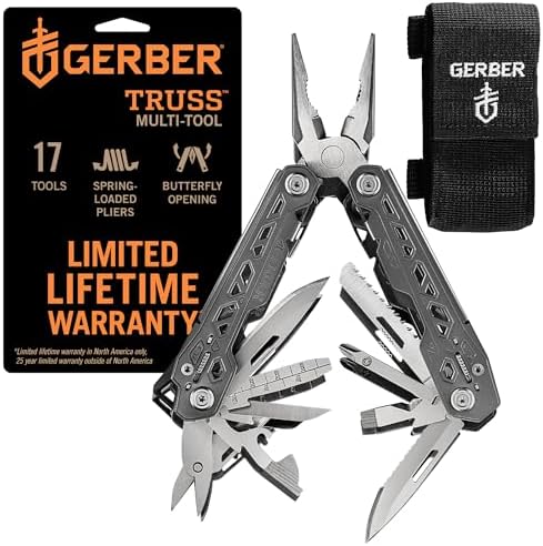 Gerber Truss 17-in-1 EDC Multitool Pliers, Pocket Knife with Sheath, Gray by Gerber