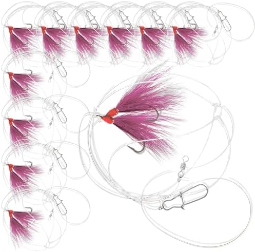 UMT Fluke Flounder Ocean Hi/Lo Rig – BUCKTAIL Teaser Hook for Saltwater – Size 5/0 Hook - 40lb Heavy Duty Mono 3ft Long - Black Duo-Lock Snaps - Hand Tied by UncleMosTackle