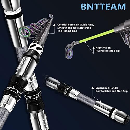 Portable Fishing Spinning Rod and Reel Combo Set Carbon Fiber Fluorescent Rod Tip, with Fishing Lures Line Carrier Bag Kits for Travel Surf Saltwater Freshwater - Image 3