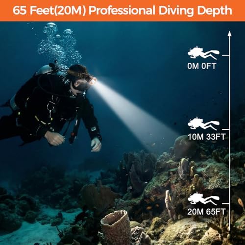 Rechargeable Diving Headlamp, IPX8 Waterproof Underwater Flashlight, 4 Modes with Battery Level Indicator,10H Runtime Scuba Dive Light with Battery & USB Charger Cable (Mode302 White Light) - Image 6