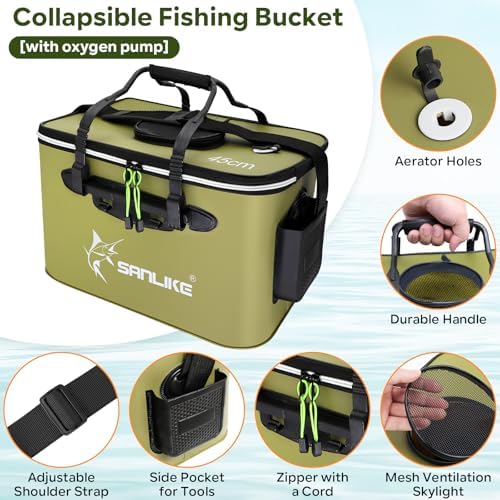 SANLIKE Foldable Live Fish Bucket Kit with Aerator Pump Leakproof Livewell - Image 3