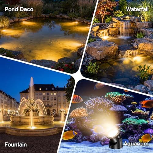 POPOSOAP LED Underwater Pond Lights 6-Head, IP68 Waterproof Pond Lights with Timer, 90° Rotatable Design & Gravity Base Fountain Lights for Pond Fountain Waterfall Aquarium Pool -P66HZ - Image 2