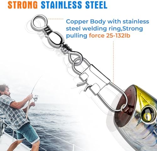 100 PCS Fishing Swivels Snap,Stainless Steel Swivel Fishing Line Connector,Interlock Fishing Hooks Clip,Barrel Snap Swivels for Freshwater and Saltwater Fishing - Image 4