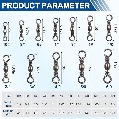 Fishing Barrel Swivels - 50/100 pcs Rolling Ball Bearing Fishing Swivel with Solid Ring Fishing Tackle Hook Line Connector Copper with Stainless Steel Black Nickle Coated Test Strength 35-165lbs - Image 3