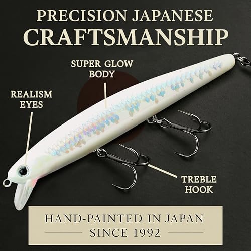 LUCKY CRAFT FlashMinnow 110, Super Glow Series, Saltwater Fishing Lures, Jerkbait Surf Fishing Accessories and Gear, 1-2 ft Slow Suspending Topwater Lure, Halibut and Bass Fishing Lures - Image 3