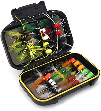 Fly Fishing Flies Assortment Kit Dry Wet Nyphms Tenkara Popper Streamer Woolly Bugger for Trout Bass Salmon Steelhead with Fly Box by FAISOX